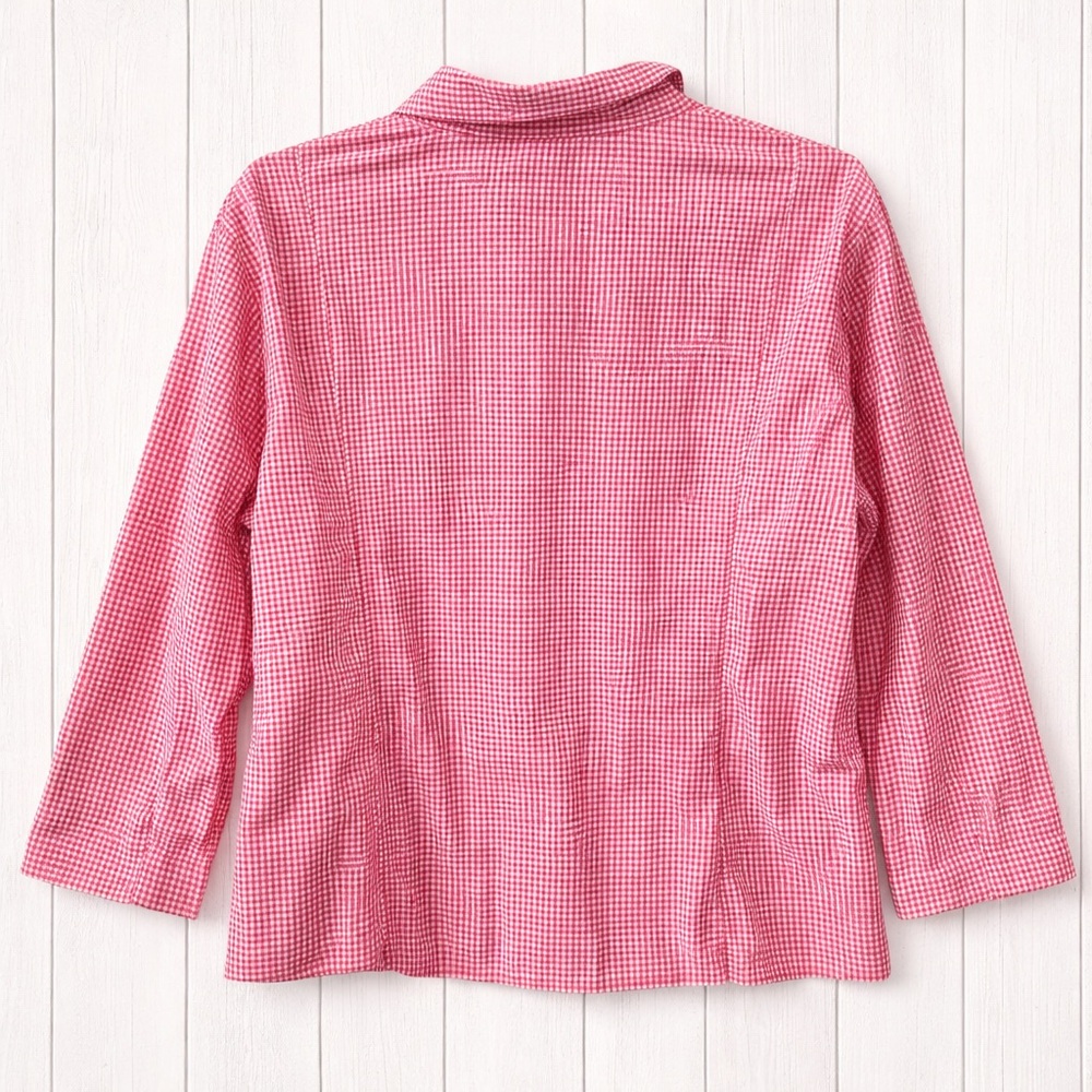 🩷 Cleo Pink & White Gingham Checkered Blouse Women’s Large Cotton Stretch - Picture 6 of 6